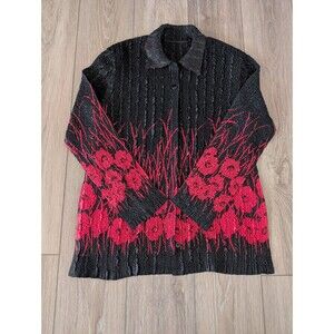 Crush Women Blouse Large Floral Crinkle 80s Long Sleeve Reversible with pockets